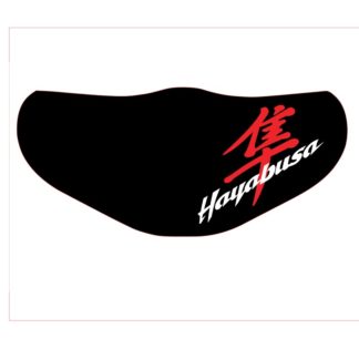 zwart mondmasker met rood witte Hayabusa bedrukking